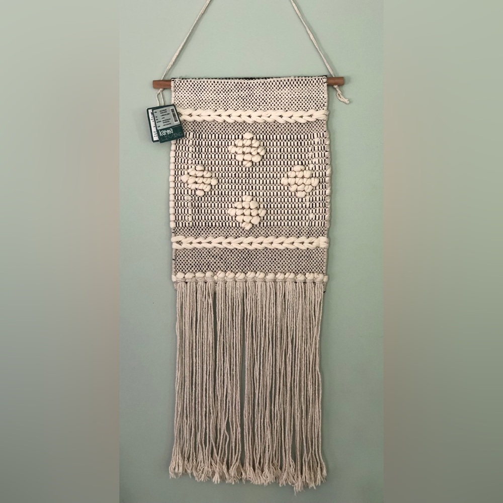 Karma Cream, Tan, off white Textured Macrame Wall Hanging. Home decor tapestry